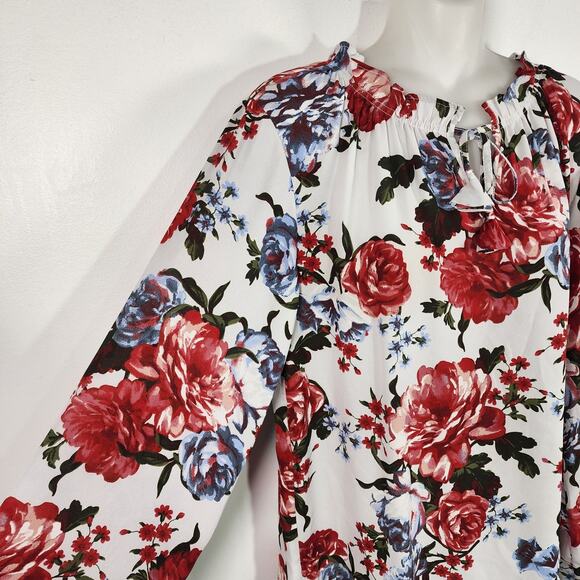 Loft Outlet Women Floral Ruffle Front Tie Neck Blouse Medium Long Sleeve Peasant - Picture 6 of 10
